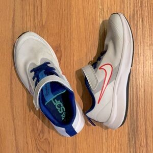 Nike Kids Sneakers White and Blue with Red Swoosh
